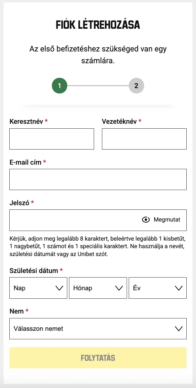 Hogyan hozz létre Unibet kaszinófiókot
